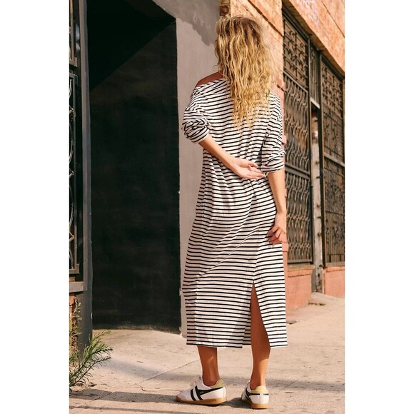 Free People Free Est Tivoli Maxi Dress Striped Print Oversized Cotton S 282917 - Picture 4 of 9